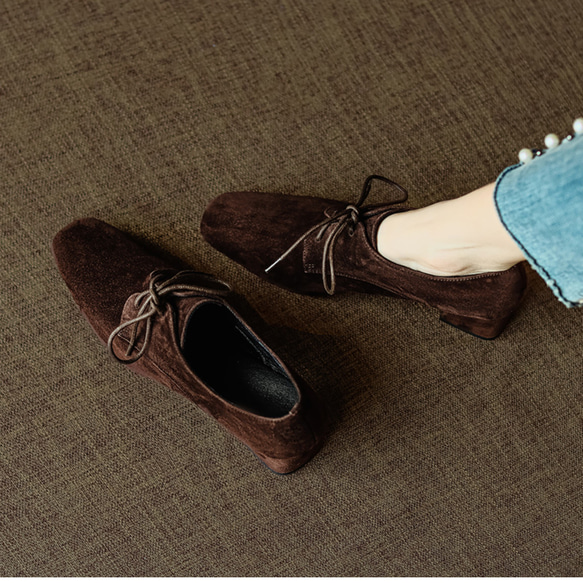 ハンドメイド作家】天然の本革ブーツ スエード 23.5 ブルー