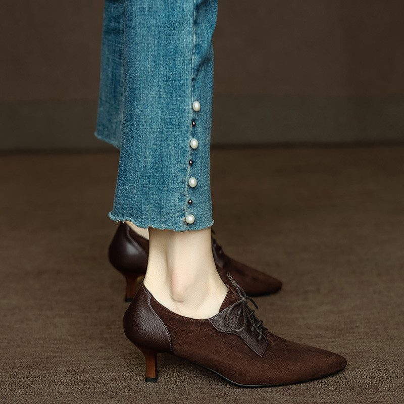 高級羊革製 華麗なスエード 柔らかソール ブーティ パンプス 専門店 手作業 ヒール 細いかかと オーダー靴 安心 質感