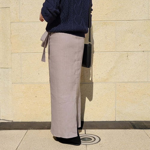 大人グレージュリネンラップスカート ロングスカート（マキシ丈
