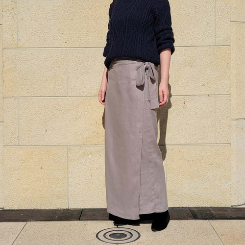 大人グレージュリネンラップスカート ロングスカート（マキシ丈