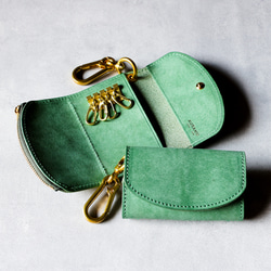 送料無料 AURAMU 三つ折り キーケース コインケース カードケース イタリアンレザー セージ TOTTI 4枚目の画像