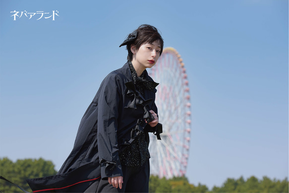 黒×水色 バイカラー 韓国風 スクール シンプル コート 襟 リボン ミニ丈 漂流リボンコート〈黒黒〉 撥水 スタンドカラー スプリング