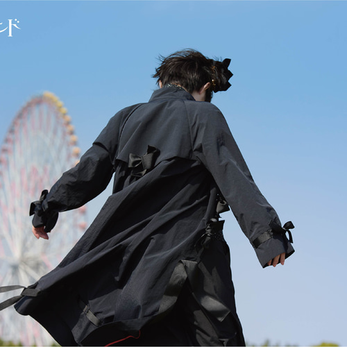 漂流リボンコート〈黒黒〉 撥水 スタンドカラー スプリングコート