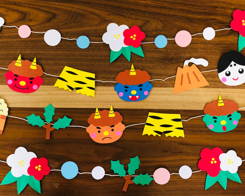 壁面飾り 冬 節分ガーランド 生地 Saki's factory☆ 通販 16742558