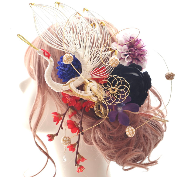 2024人気No.1の 髪飾りViVi～白青黒金・蝶々付きダリア薔薇