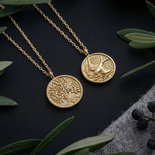 K18 YG】ダイヤモンドと金のオリーブとツバメのリバーシブルコイン 