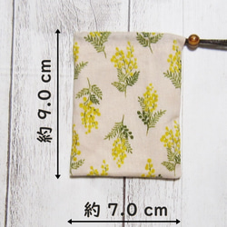 首から下げられる、巾着袋－お守り袋・ストーン入れ☆タイニーミモザ（シェルピンク）・鍵袋 2枚目の画像