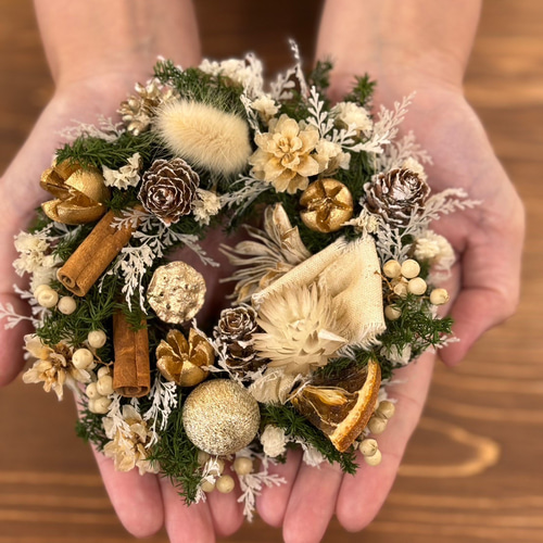 ミニクリスマスリース ホワイトゴールド レッド プリザーブドフラワー