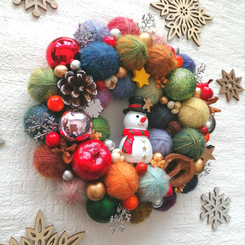 【販売済】毛糸玉リース★クリスマス 販売済】毛糸玉リース☆クリスマス