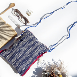 手縫い純綿サイドバックパック/刺繍クロスボディバッグ/刺繍ショルダーバッグ/インディゴ 手縫い藍染バッグ-フラワー クリスマス 9枚目の画像