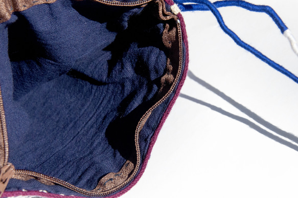 手縫い純綿サイドバックパック/刺繍クロスボディバッグ/刺繍ショルダーバッグ/インディゴ 手縫い藍染バッグ-フラワー クリスマス 13枚目の画像