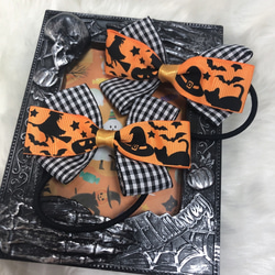 リボン ヘアゴム ヘアアクセサリー ハロウィン ツイン オバケ 黄緑