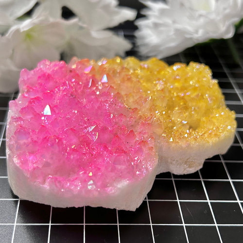 M1374☆ヒマラヤ水晶クラスター2.2Kg☆ピンク&イエロー☆天然石