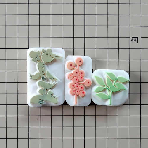 消しゴムはんこ「年賀状・賀正・南天」3個 はんこ・スタンプ smile