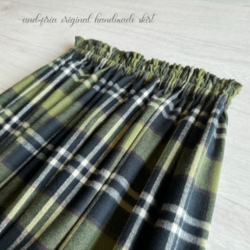 1番人気♪上質シャギーチェックのギャザースカート オリーブグリーン