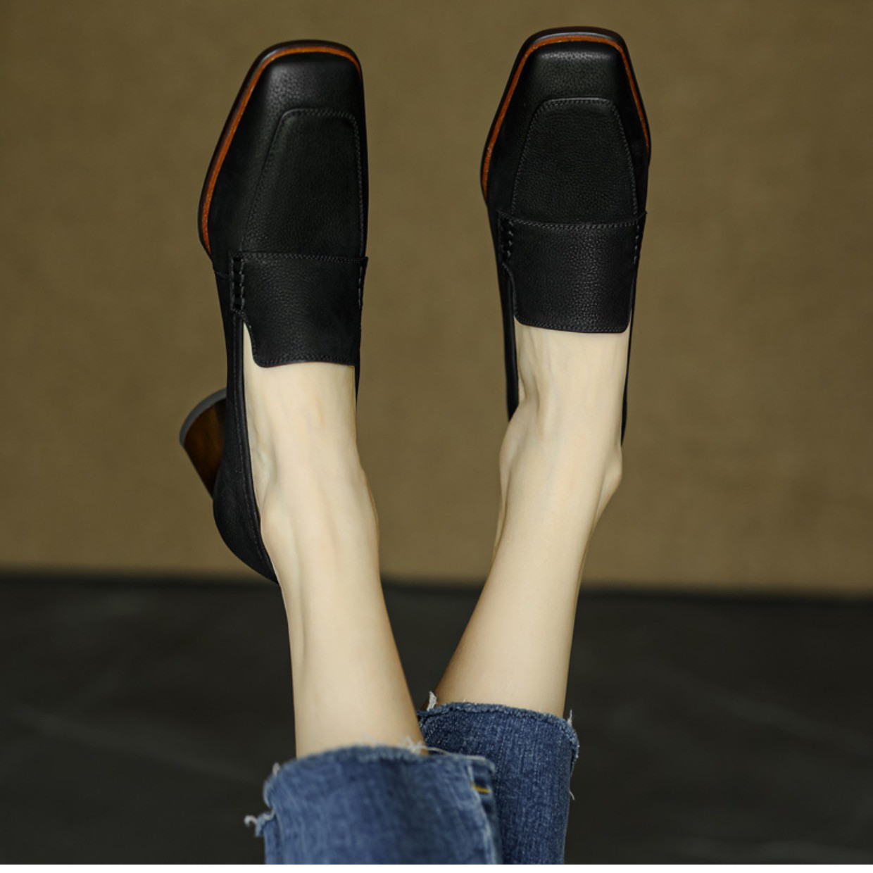 パンプス オペラシューズ スリッポン ローファー 革靴 シューズ ぐつ スエード 黒靴 仕事 オフィス お仕事 21.5