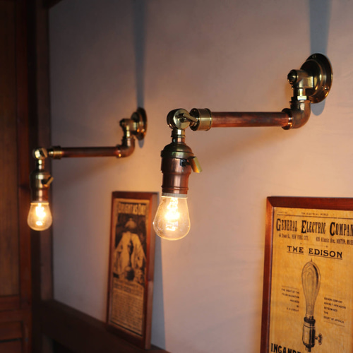 工業系壁掛け照明｜[A]真鍮製アンティークソケット＆銅製配管
