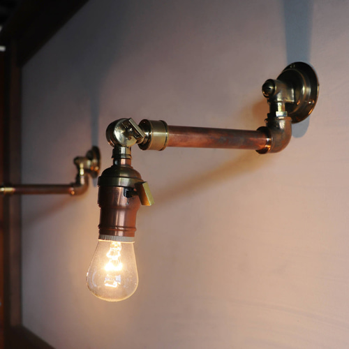 工業系壁掛け照明｜[A]真鍮製アンティークソケット＆銅製配管