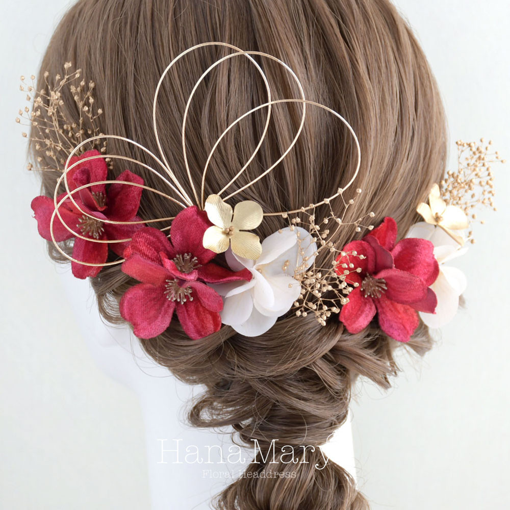 水引き　成人式 髪飾り 卒業式　ドライフラワー　ヘアアクセ　前撮り　七五三　水引きアレンジ