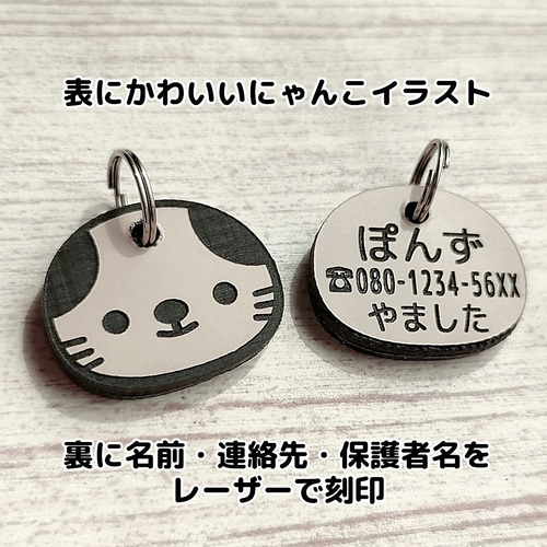 ころころにゃんこの迷子札（小猫の名札、ネームプレート