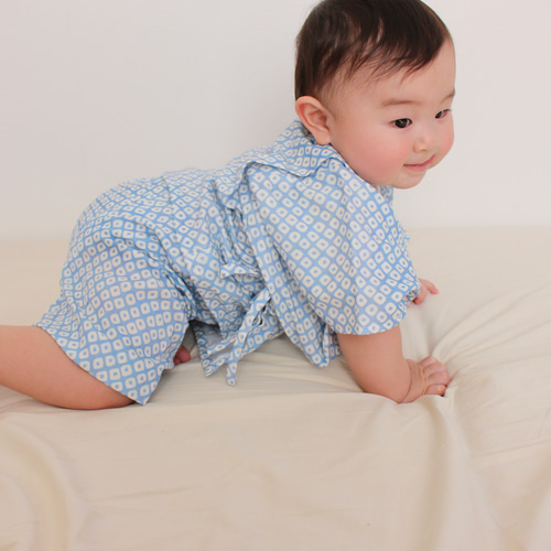 大人気”ふんわりガーゼのベビー袴 [鹿の子柄×ペールブルー] お