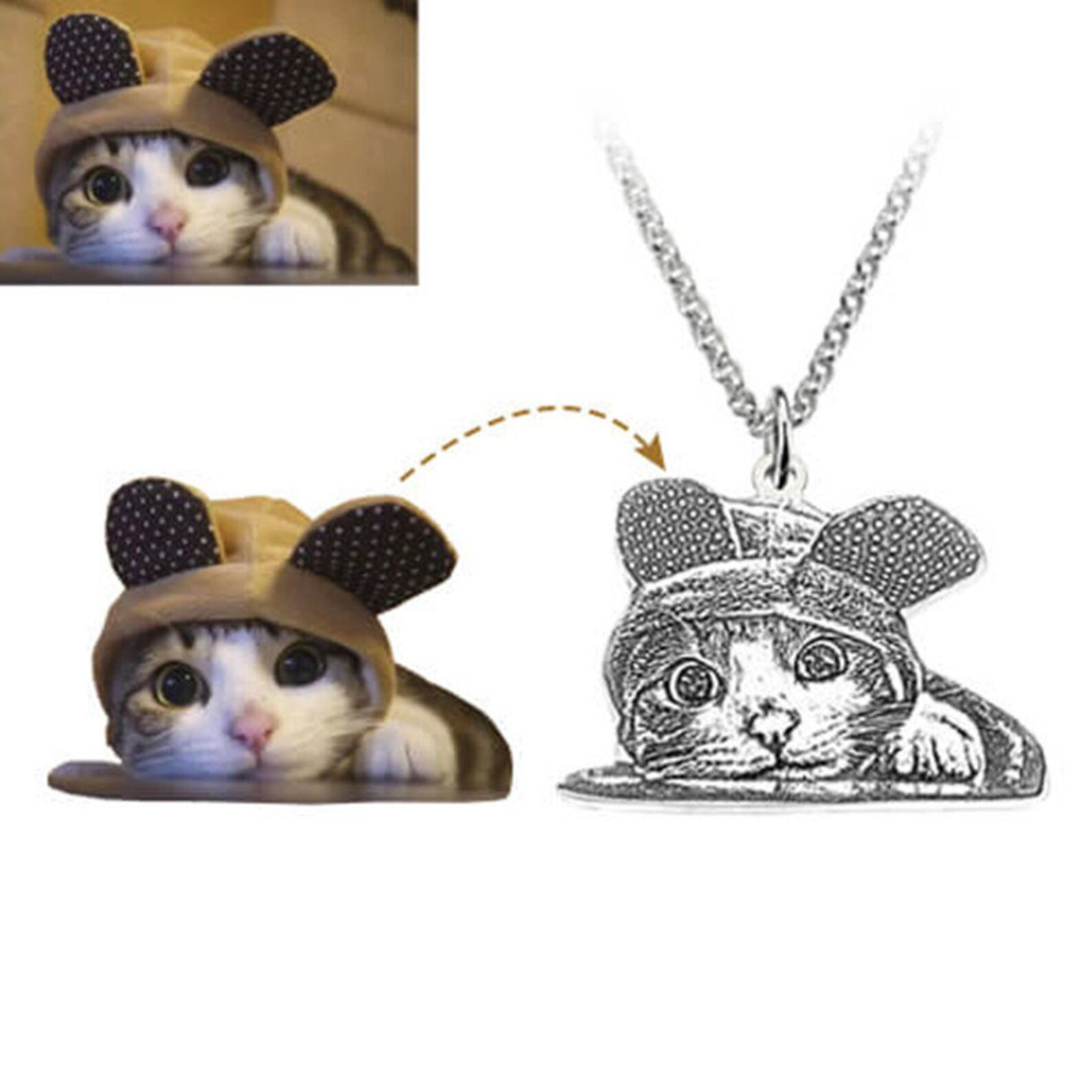 オーダーメイド うちの子ネックレス ペットネックレス肖像画 ネームネックレス犬猫似顔絵  誕生日/ペットロス/メモリアル