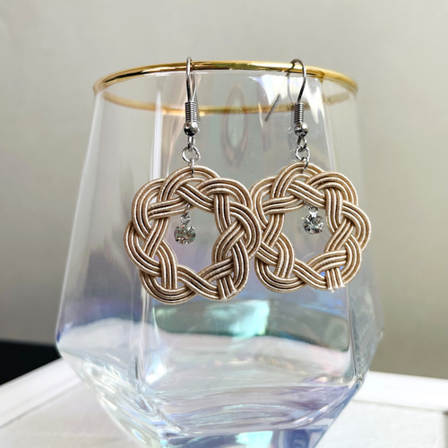相生結びとラインストーンの水引ピアス・イヤリング ピアス（フック