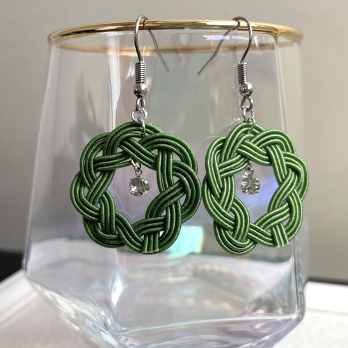 相生結びとラインストーンの水引ピアス・イヤリング ピアス（フック