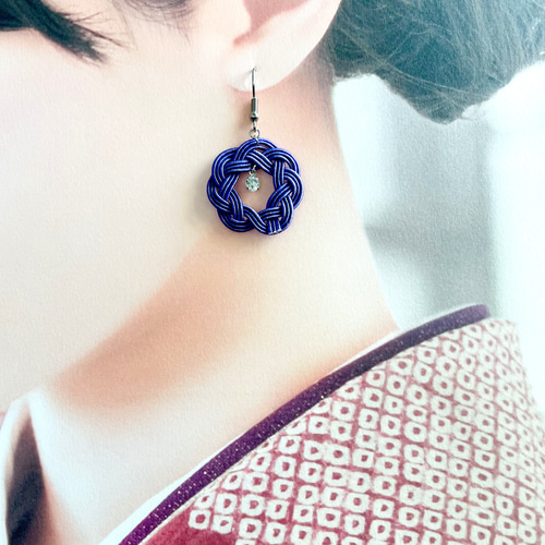 相生結びとラインストーンの水引ピアス・イヤリング ピアス（フック
