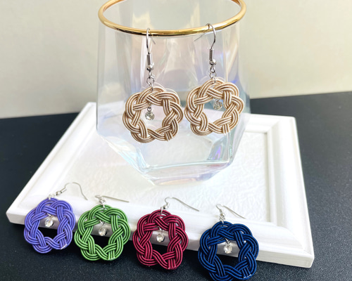 相生結びとラインストーンの水引ピアス・イヤリング ピアス（フック