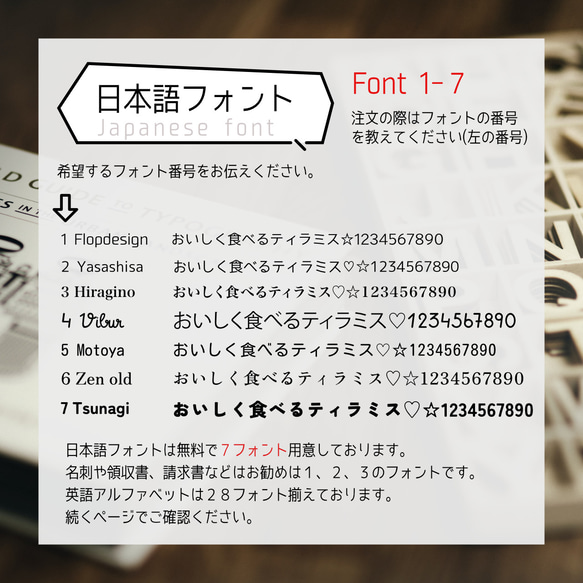 フォント36を使用した追加のデザイン料金 日本語7＋英語29  