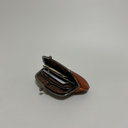 イタリアンレザー親子がま口財布◆アーチ型　ブラウン　カード入れ　名刺入れ　ミニマム　ミニマル 4枚目の画像