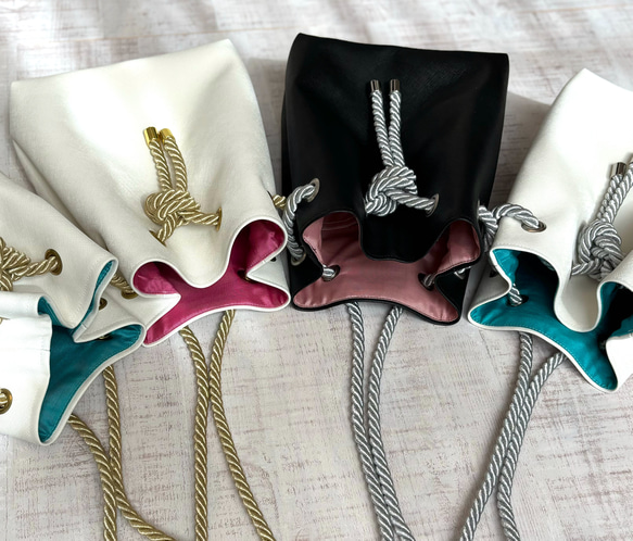 受注制作※【フェイクレザー巾着バッグ•ツイストコード】 巾着