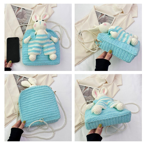 手作りの織りバッグ かわいいウサギ クリエイティブなクロスボディ