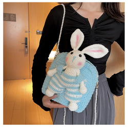 手作りの織りバッグ かわいいウサギ クリエイティブなクロスボディバッグ ダブルショルダーショルダーハンドバッグ 2枚目の画像