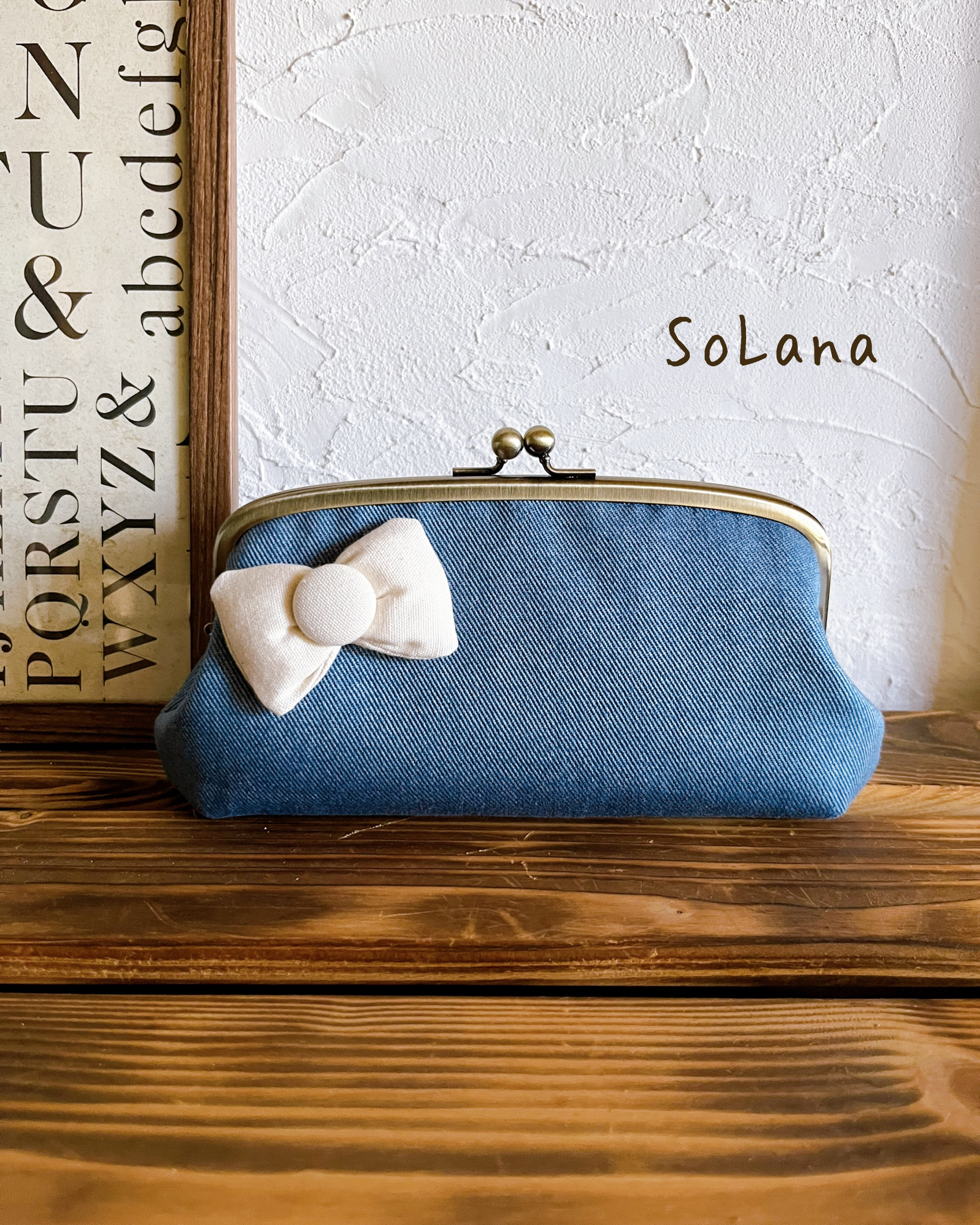 白リボン×デニム◇親子がま口長財布