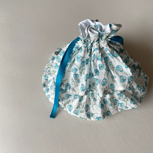 ハンドメイドリバティ liberty ros かわいい華やかな2段フリル巾着