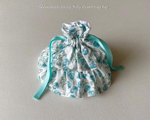 リバティ　フリル　巾着　ハンドメイド ハンドメイドリバティ liberty ros かわいい華やかな2段フリル巾着