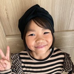 ヘアバンド　子ども　黒　ベビー　お揃い　ターバン　コーデュロイ 1枚目の画像