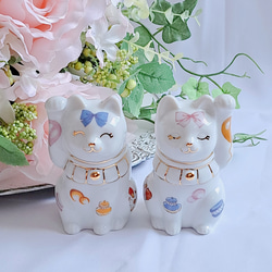 招き猫　ペア　結婚祝い　新築祝い　ハンドメイド　ポーセラーツねこ　縁起物 招き猫 ペア 結婚祝い 新築祝い ハンドメイド ポーセラーツねこ