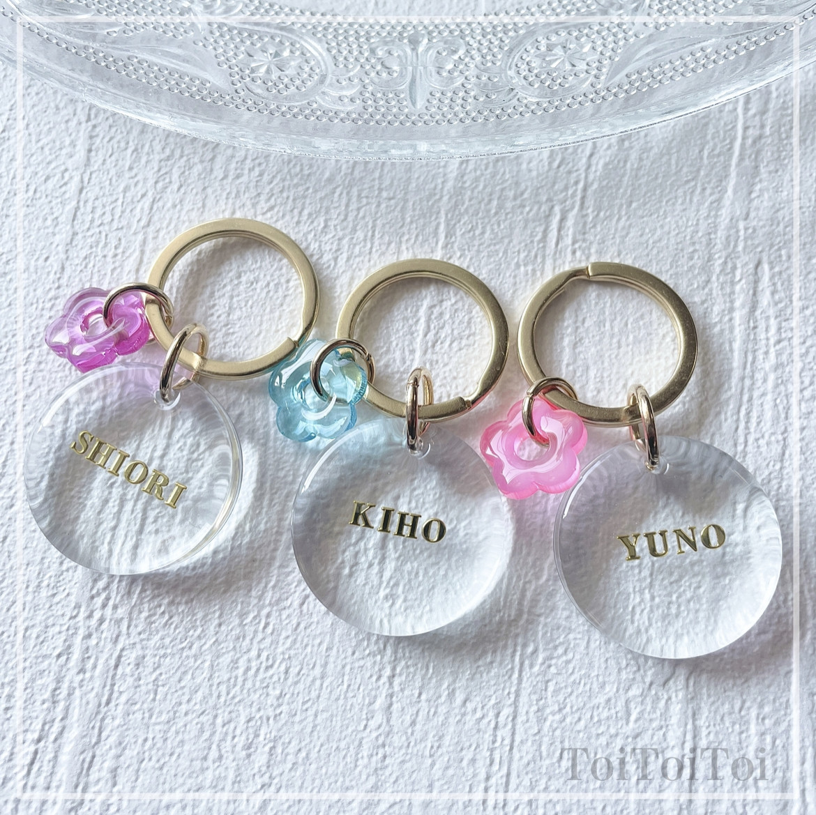 パープルローズドレス フラワーチャーム レジンチャーム キーホルダー 10色のフラワービーズから選べる♡つやぷるレジンチャーム【名