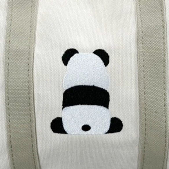 【送料無料】パンダの背中刺繍  2way ショルダー付き キャンバスコットン 仕切りトート帆布バッグ＜ホワイト＞ 3枚目の画像