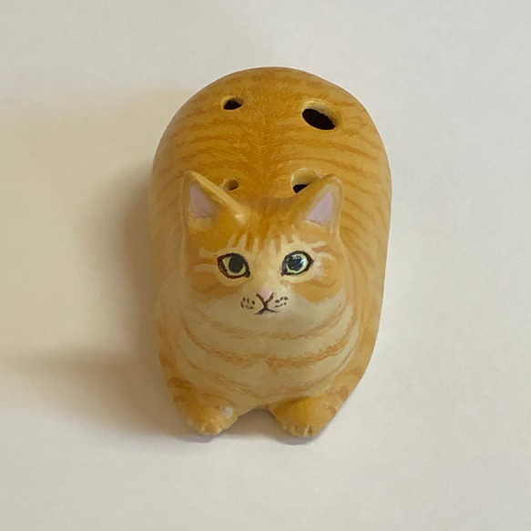 ネコリナ (猫のオカリナ)/hako/茶トラ　猫グッズ　猫雑貨　茶トラ　オカリナ 2枚目の画像