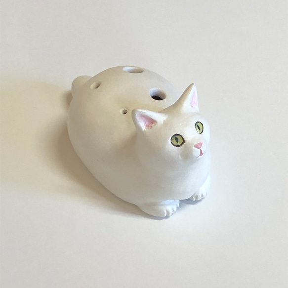 ネコリナ (猫のオカリナ)/hako/白　猫グッズ　猫雑貨　白猫　オカリナ 3枚目の画像