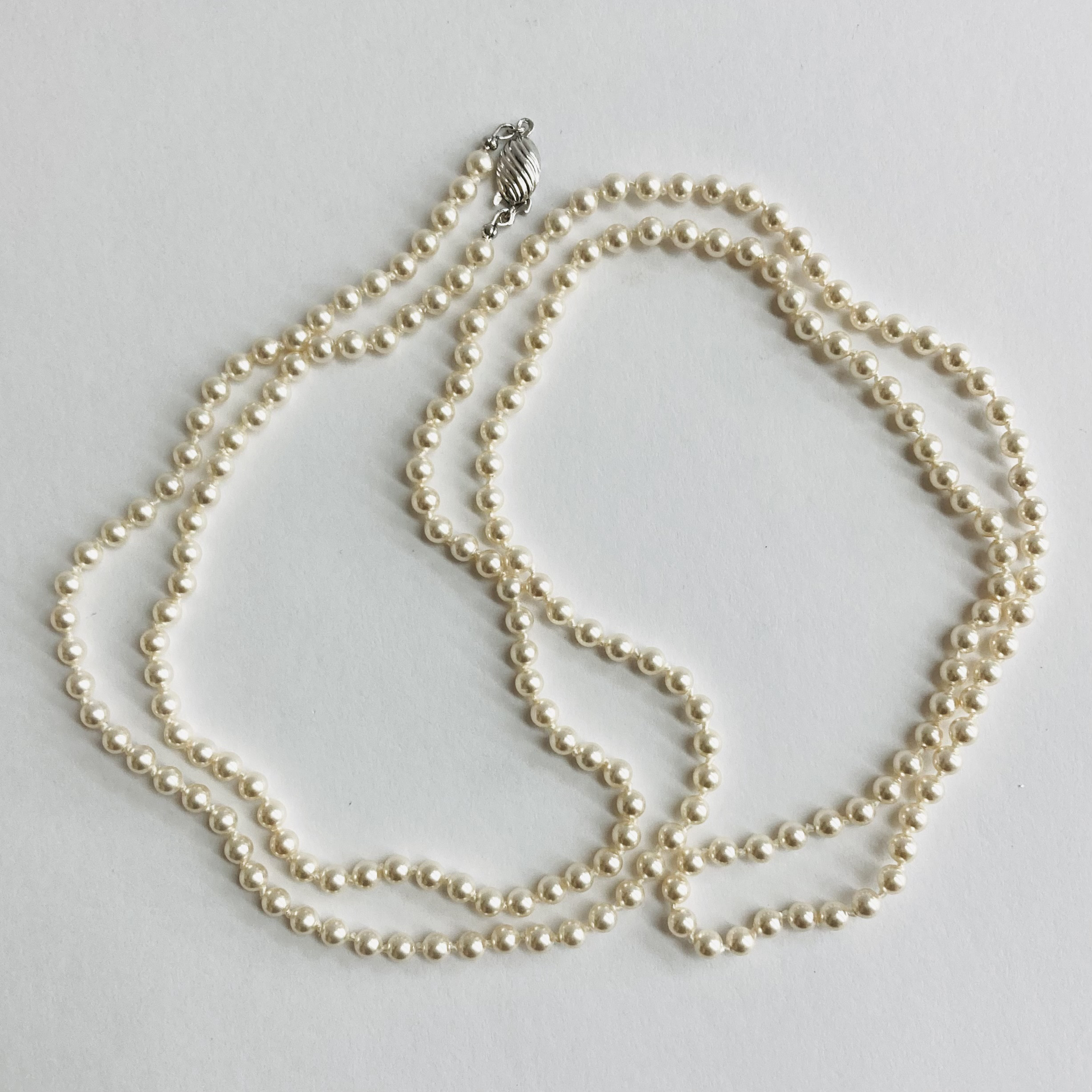 貝ベビーパール2Wayオールノットロングネックレス/4mm約100cm/ホワイトベージュ/made in japan 6,300円