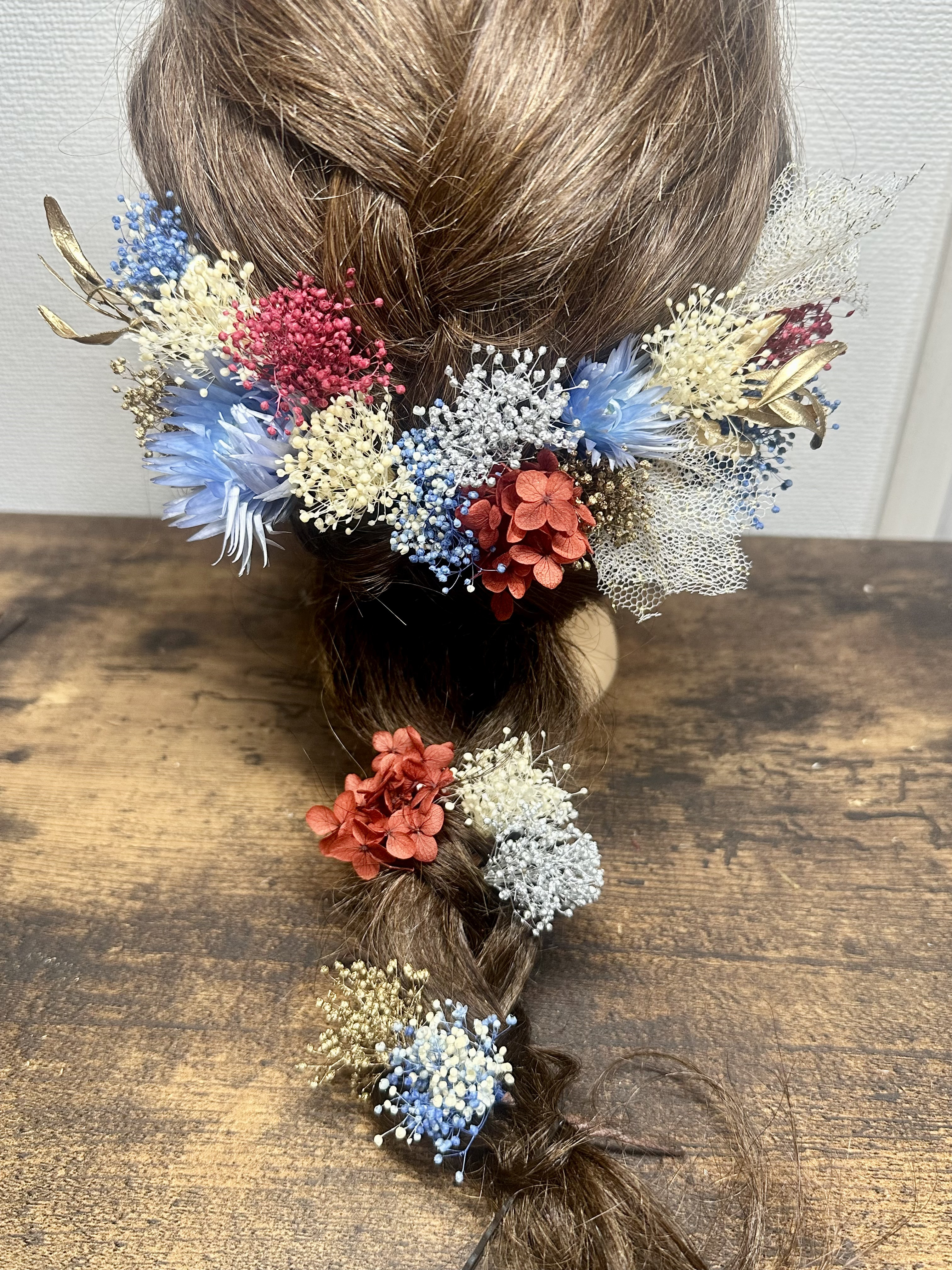 ドライフラワー髪飾り ヘッドパーツ 成人式 卒業式 結婚式 前撮り 白 青 振袖ヘア 袴ヘア ウェディング