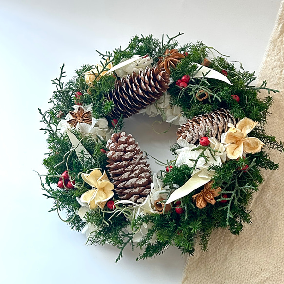 大きい松ぼっくりのクリスマスリース】プリザーブドフラワー