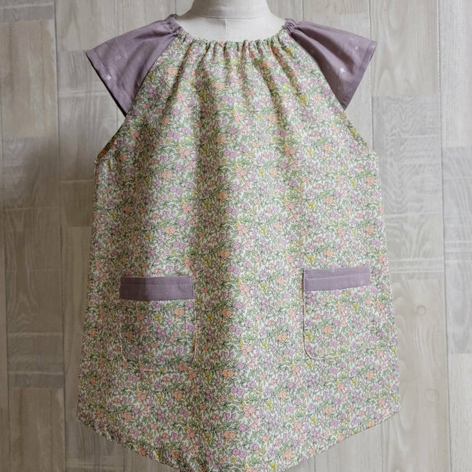 【即納*完成品141*】 120size リバティA ピンク ラセンビィコットン 半袖スモック ショート袖