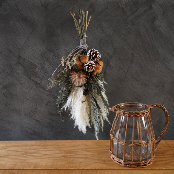 カゴ編み ガラス フラワーベース 【ドライフラワーセット・ナチュラル