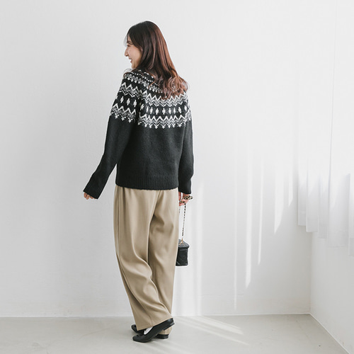 全4色】洗える クルーネック ふんわりノルディック柄ジャガード